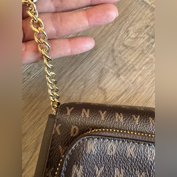 DKNY Dark Brown Monogram Shoulder Bag, chain strap - Picture 5 of 14
